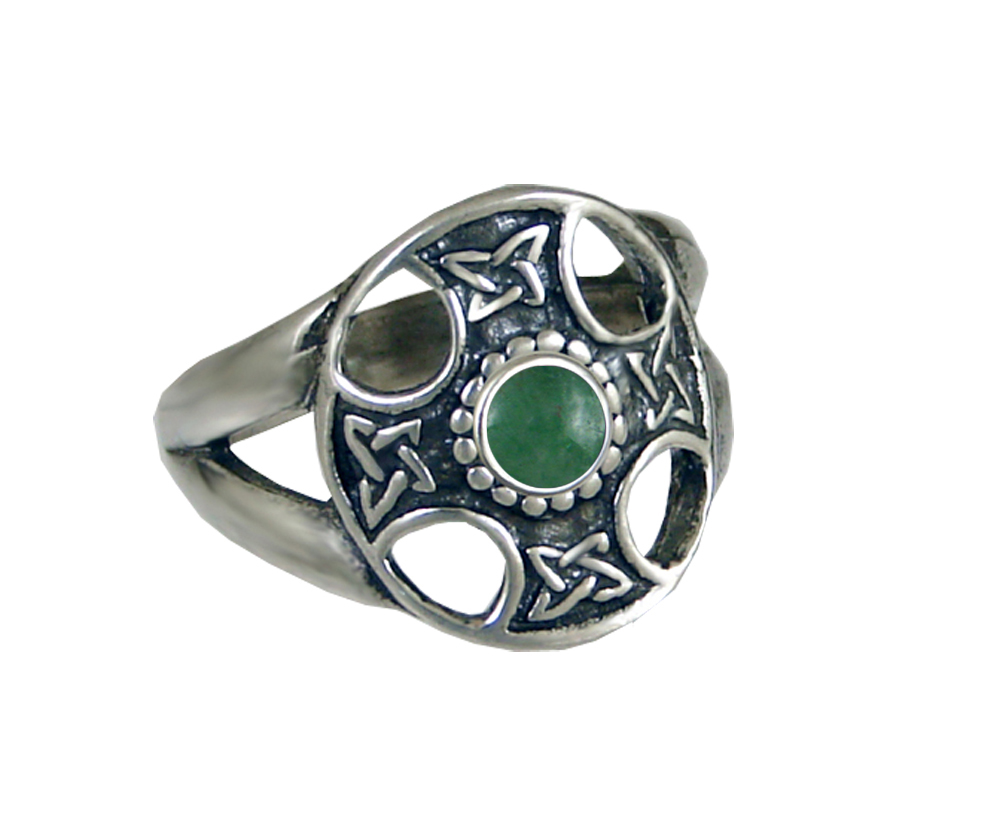 Sterling Silver Celtic Solar Cross Ring With Jade Size 10